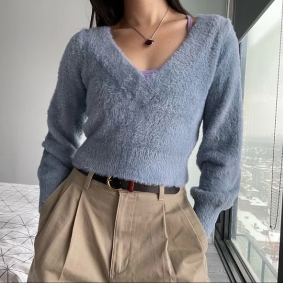 Blue Kitten Vneck Fuzzy Sweater | Poshmark